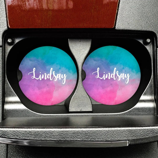 Personalized Watercolor Car Coasters, Personalized Gift for women, Sandstone car coaster, Stocking Stuffers for Her