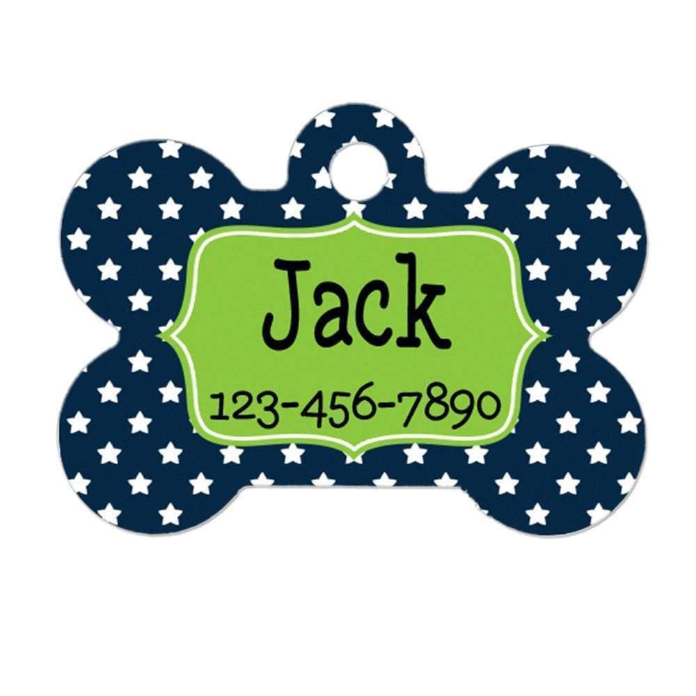 Star Pet Tag - Navy Blue & Lime Green Personalized Pet Tag