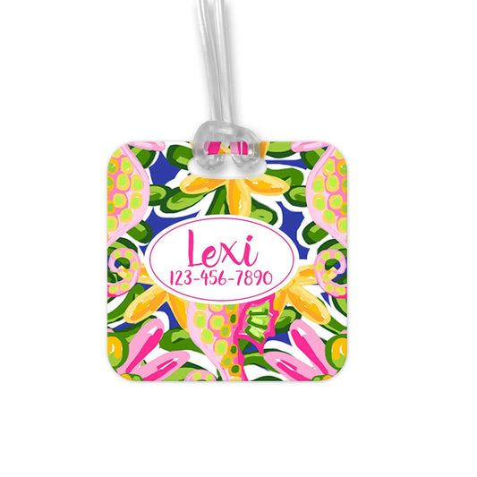 Tropical Luggage Tag - Cute Preppy Bright Islands - Beach Vacay - Name ID Tag - Spring Break Bag Tag ID