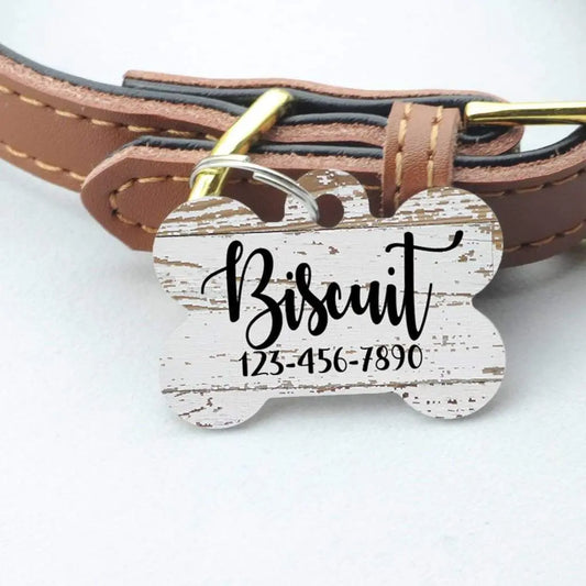 Wood Grain Pet ID Tag - Weathered Wood Pattern Custom Dog Name Tag